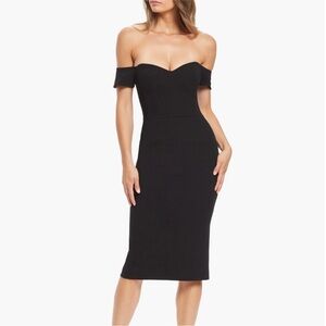 NWT Dress the Population Bailey Off The Shoulder Sweetheart Bodycon Midi Dress S